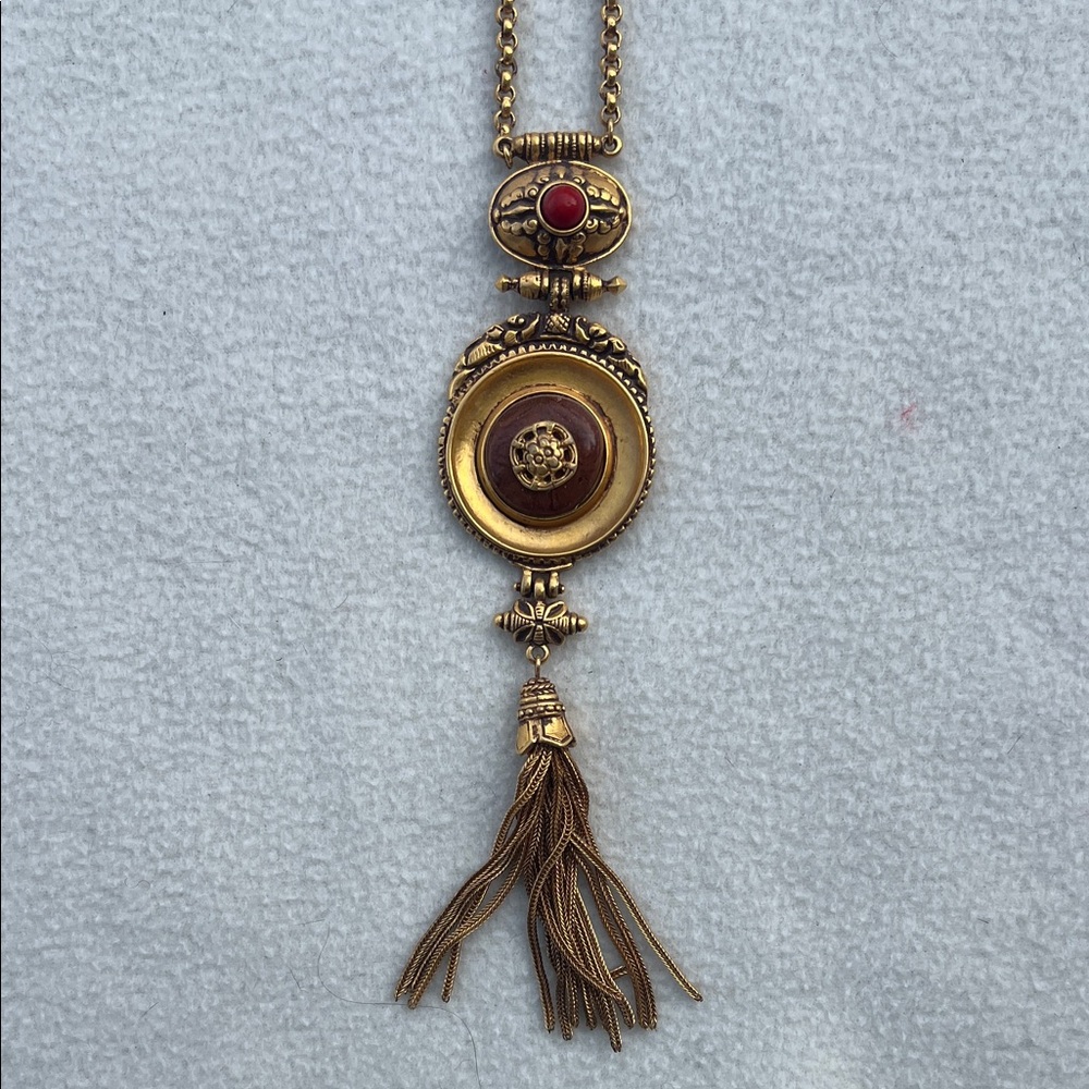 Ben-Amun Gold and Red Tassel Necklace